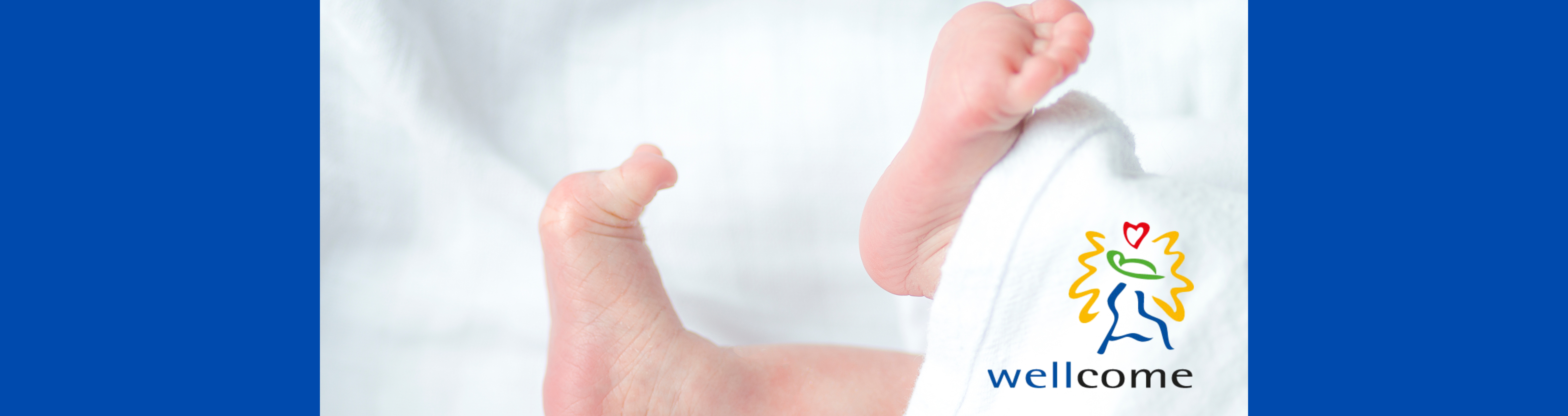 Babyfüße und das Logo von wellcome