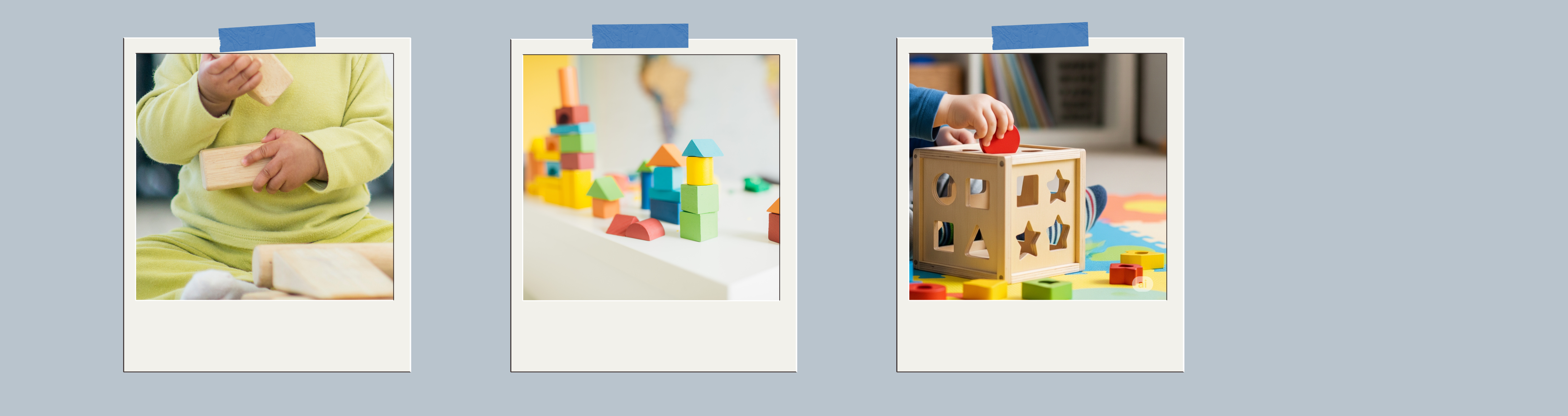 drei Bilder mit Spielzeug und Kleinkindern 